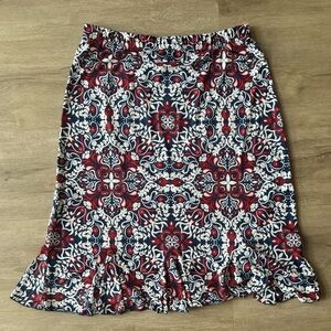SJS Floral Midi Skirt Swirl Print SZ XL Blue Red White
